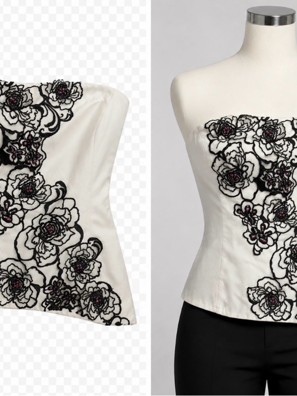 Strapless Embroidered Floral Corset Top - White